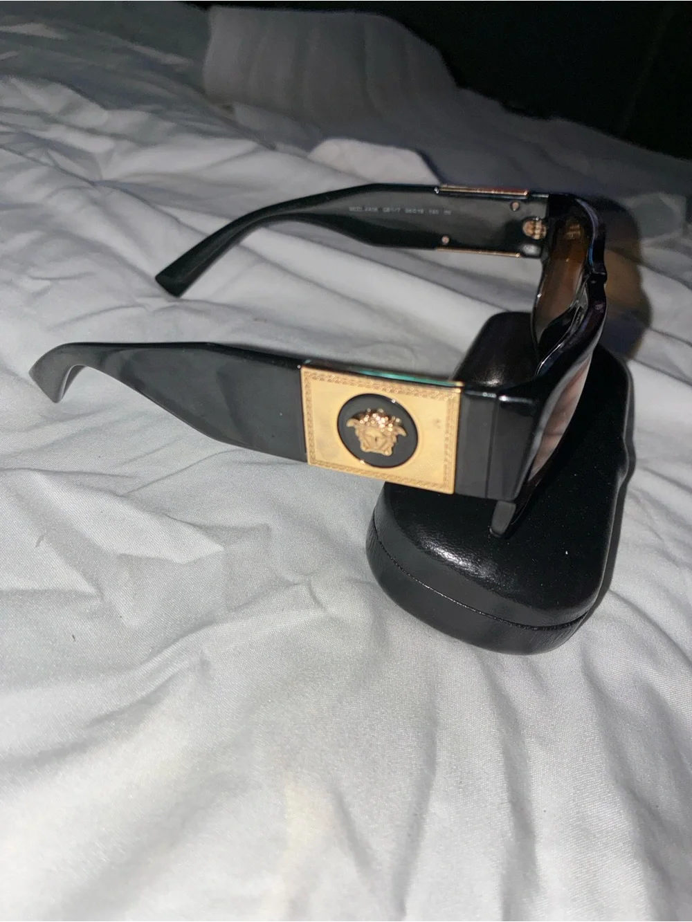 Versace Black Sunglasses with Gold Medusa Plaque and Brown Lenses